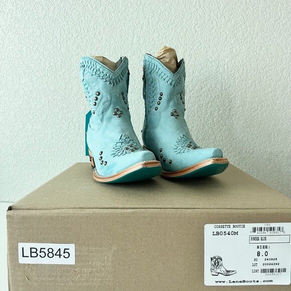 Lane COSSETTE Womens Cowboy Booties 8 Western Cowgirl Boots Blue Leather Short - Picture 10 of 13